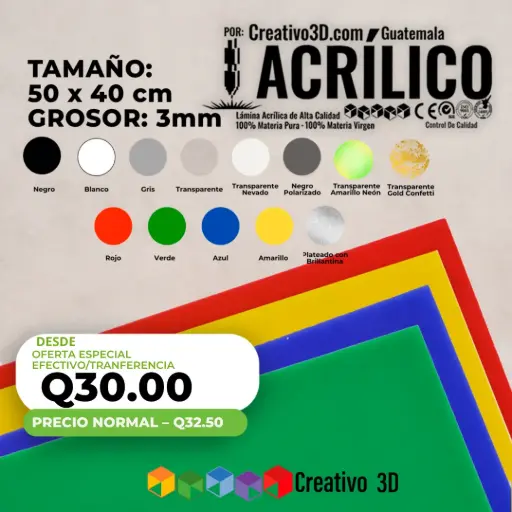 Plancha de Acrílico de 50 x 40 cm – 3mm | Acrílico Virgen en Varios Colores