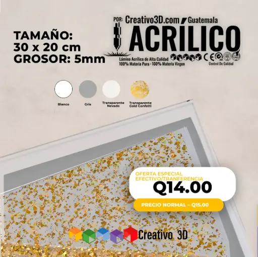 Plancha de Acrílico de 30 x 20 cm – 5mm | Acrílico Virgen en Varios Colores