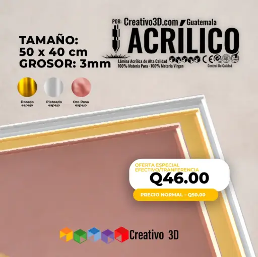 Plancha de Acrílico de 50 x 40 cm – 3mm | Acrílico Virgen en Colores Espejo