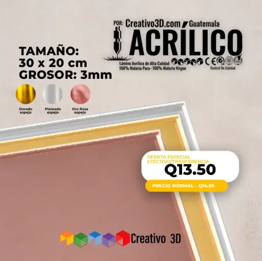 Plancha de Acrílico de 30 x 20 cm – 3mm | Acrílico Virgen en Colores Espejo