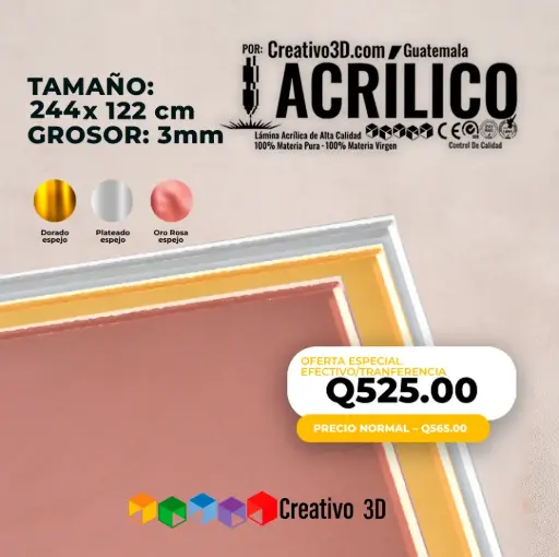 Plancha de Acrílico de 244 x 122 cm – 3mm | Acrílico Virgen en Colores Espejo