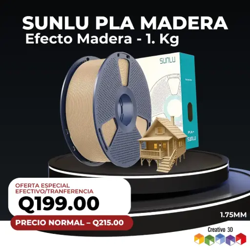 [10945] Filamento PLA Madera SUNLU 1.75 mm – 1kg | Efecto Madera Real para Impresión 3D