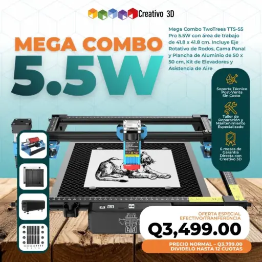[10982] Mega Combo TTS 55 Pro + Eje Rotativo de Rodos + Asistencia de Aire + Cama Panal 50×50 cm + Plancha Aluminio 50×50 cm + Elevadores
