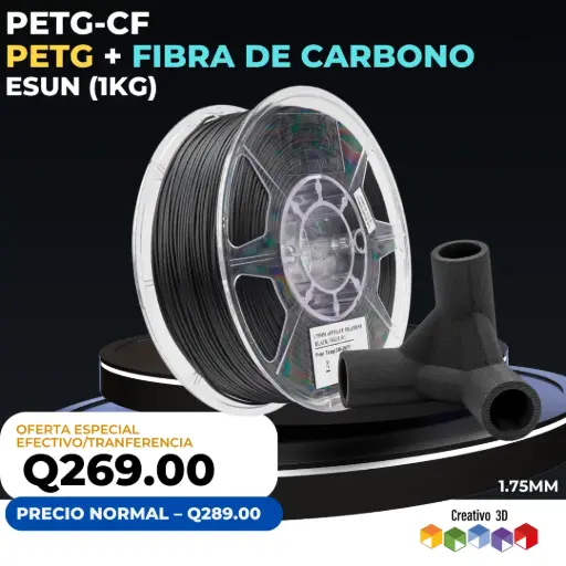 eSun PETG CF – Filamento PETG reforzado con Fibra de Carbono – 1. Kg / 1.75mm