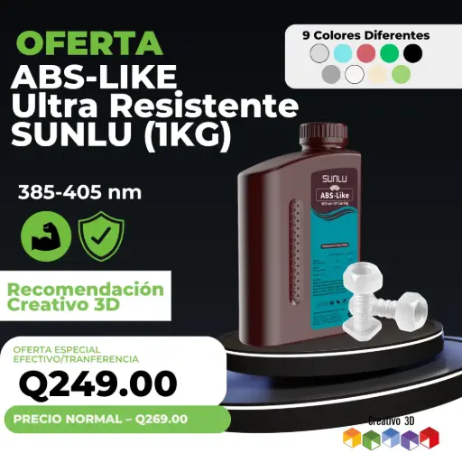 Resina ABS – Sunlu 1KG – Ultra Resistente (Recomendación Creativo 3D)