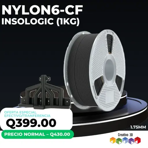 [11049] Inslogic PA6-CF Black 1.75 mm – Filamento Nylon con Fibra de Carbono (1 kg)