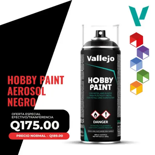 [28.012] Vallejo – Primer Hobby Paint en Aerosol: Negro 400ml
