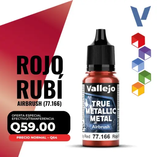 [77.166] Vallejo True Metallic Metal - Rojo Rubí Airbrush (77.166)