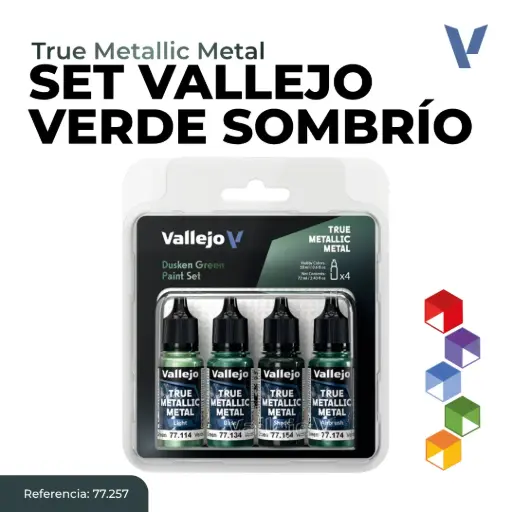 [77.257] Vallejo True Metallic Metal - Set Verde Sombrío (77.257)