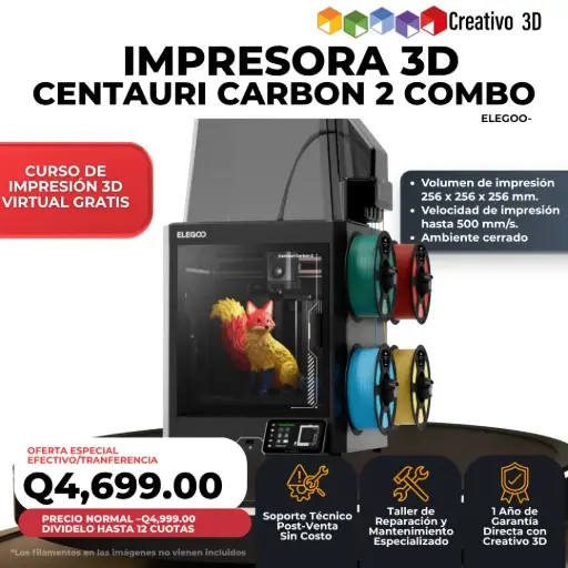 Centauri Carbon 2 Combo - Impresora 3D Multi color, Cerrada y Core XY de 500 mm/s - Elegoo