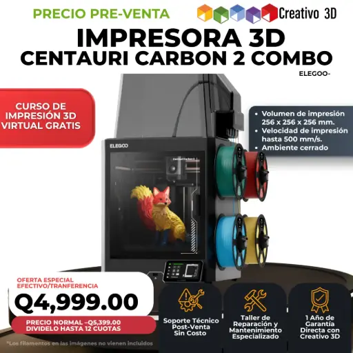 Centauri Carbon 2 Combo - Impresora 3D Multi color, Cerrada y Core XY de 500 mm/s - Elegoo
