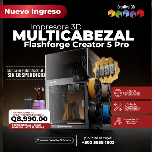 [10001104001] Impresora 3D Flashforge Creator 5 Pro - Sistema Multi-Cabezal con Cámara Calefactada