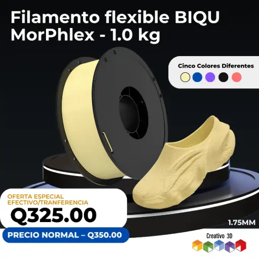 Filamento flexible BIQU MorPhlex de dureza variable para Impresoras 3D, ideal para imprimir calzado - 1.0 kg / 1.75mm