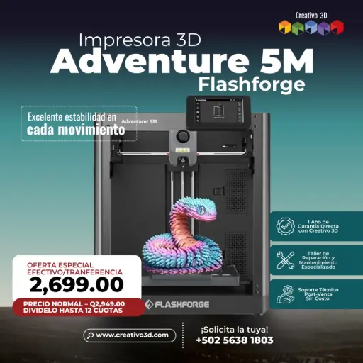 [10000895001] Impresora 3D Flashforge Adventure 5M - Ideal para Principiantes con Alta Velocidad