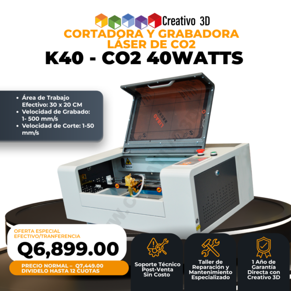 Cortadora Láser CO2 K40 40W para Acrílico, MDF y más - Guatemala