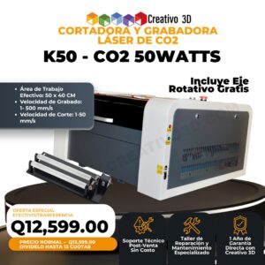 Cortadora Láser de CO2 K50 - Para Acrílico, MDF, Cuero, Tela y más