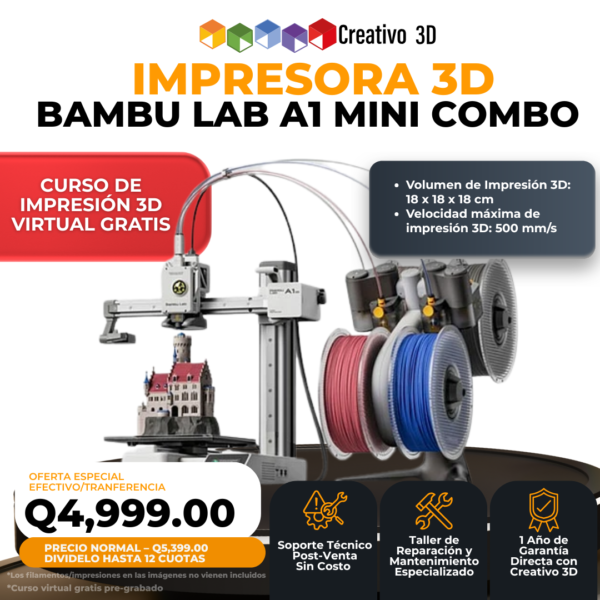 Impresora 3D Bambu Lab A1 Mini Combo Multicolor en Guatemala - Garantía y Soporte