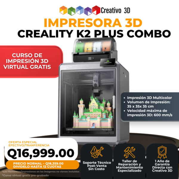 Impresora 3D Creality K2 Plus Combo Multicolor en Guatemala - Garantía y Soporte