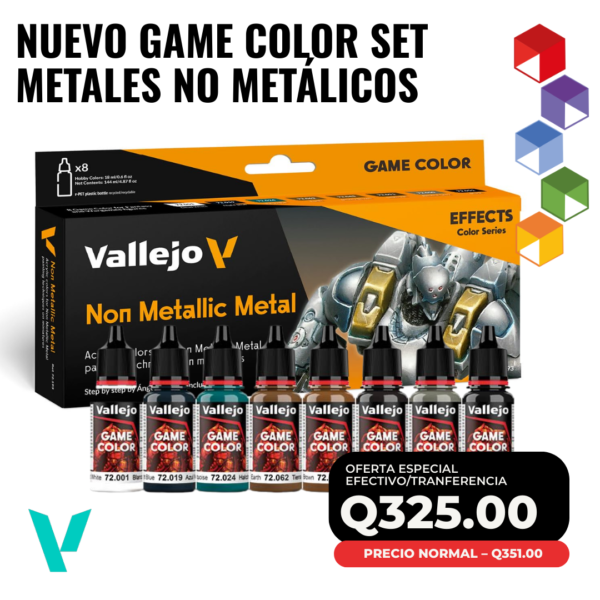 Set Vallejo Game Color 72.193 Non Metallic Metal (8) – Efectos Metálicos sin Pinturas Metalizadas