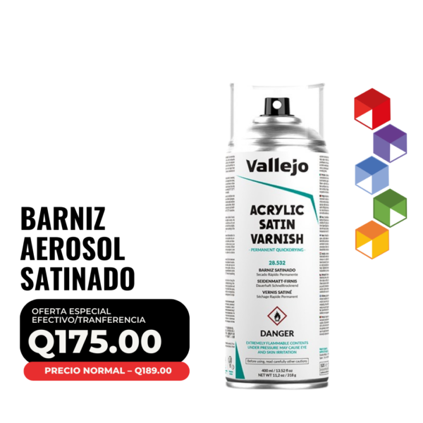 Vallejo Hobby Paint - Barniz Acrílico Satinado en Aerosol Vallejo 400 ml