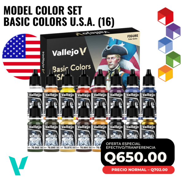 Vallejo Model Color Set Basic Colors U.S.A. (16) – Colores básicos de alta calidad