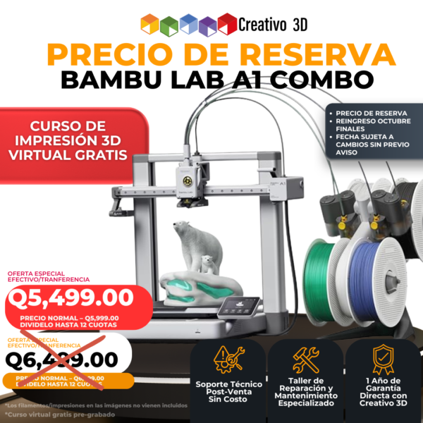 Bambu Lab A1 Combo Impresora 3D de Multicolor en Guatemala - Garantía y Soporte Local