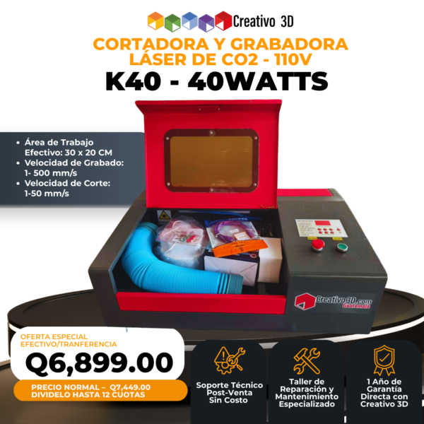 Cortadora y Grabadora Láser K40 de CO2 40 watts en Guatemala
