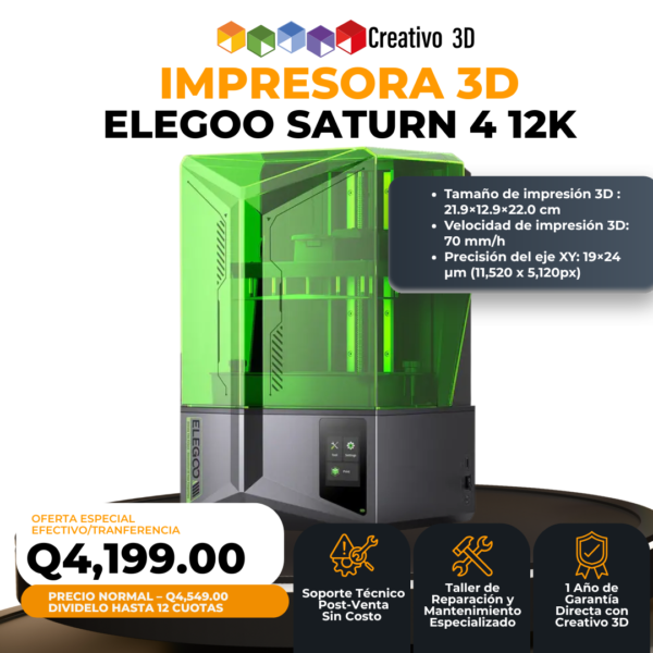 Impresora 3D de Resina Elegoo Saturn 4 12K en Guatemala