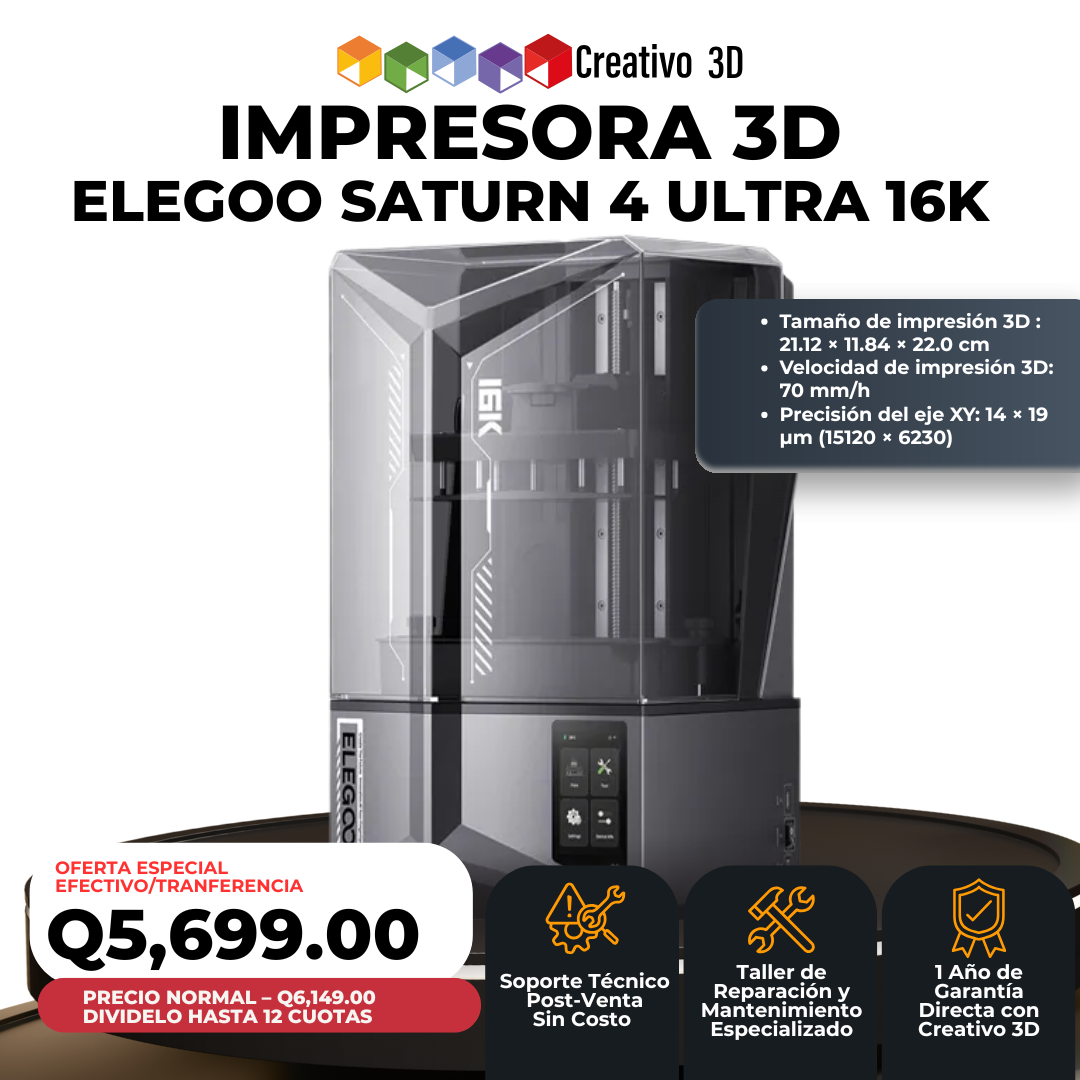 Impresora 3D de Resina Elegoo Saturn 4 Ultra 16K en Guatemala Impresora 3D de Resina Elegoo Saturn 4 Ultra 16K en Guatemala