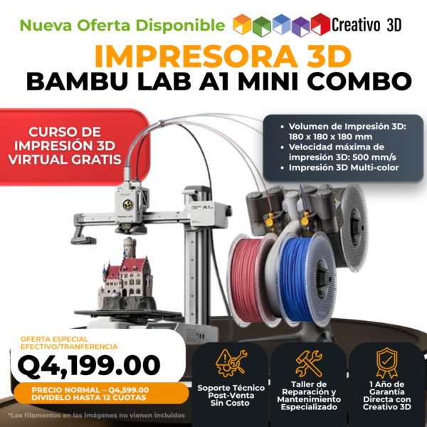 Impresoras 3D de Filamento BambuLab A1 Mini Combo en Creativo3D Guatemala