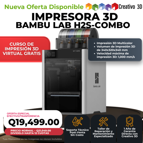 Impresoras 3D de Filamento BambuLab H2S Combo en Creativo3D Guatemala