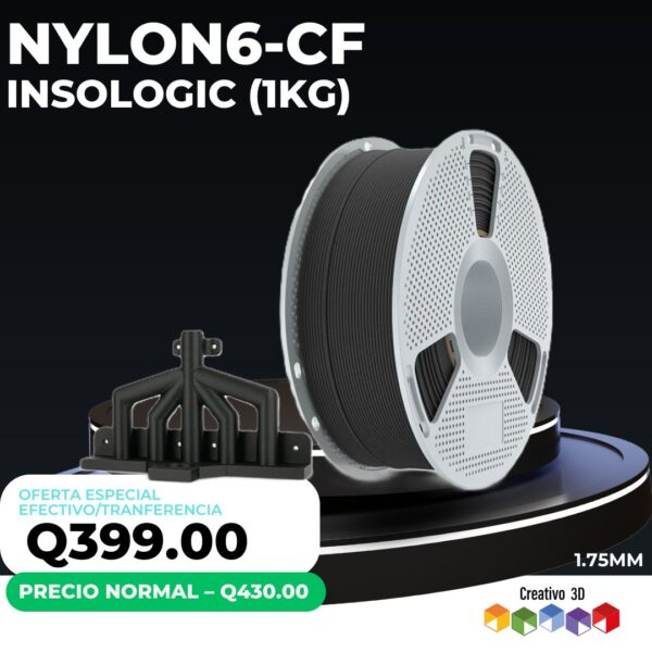 Insologic PA6-CF 1.75 mm Filamento Nylon con Fibra de Carbono 1 kg