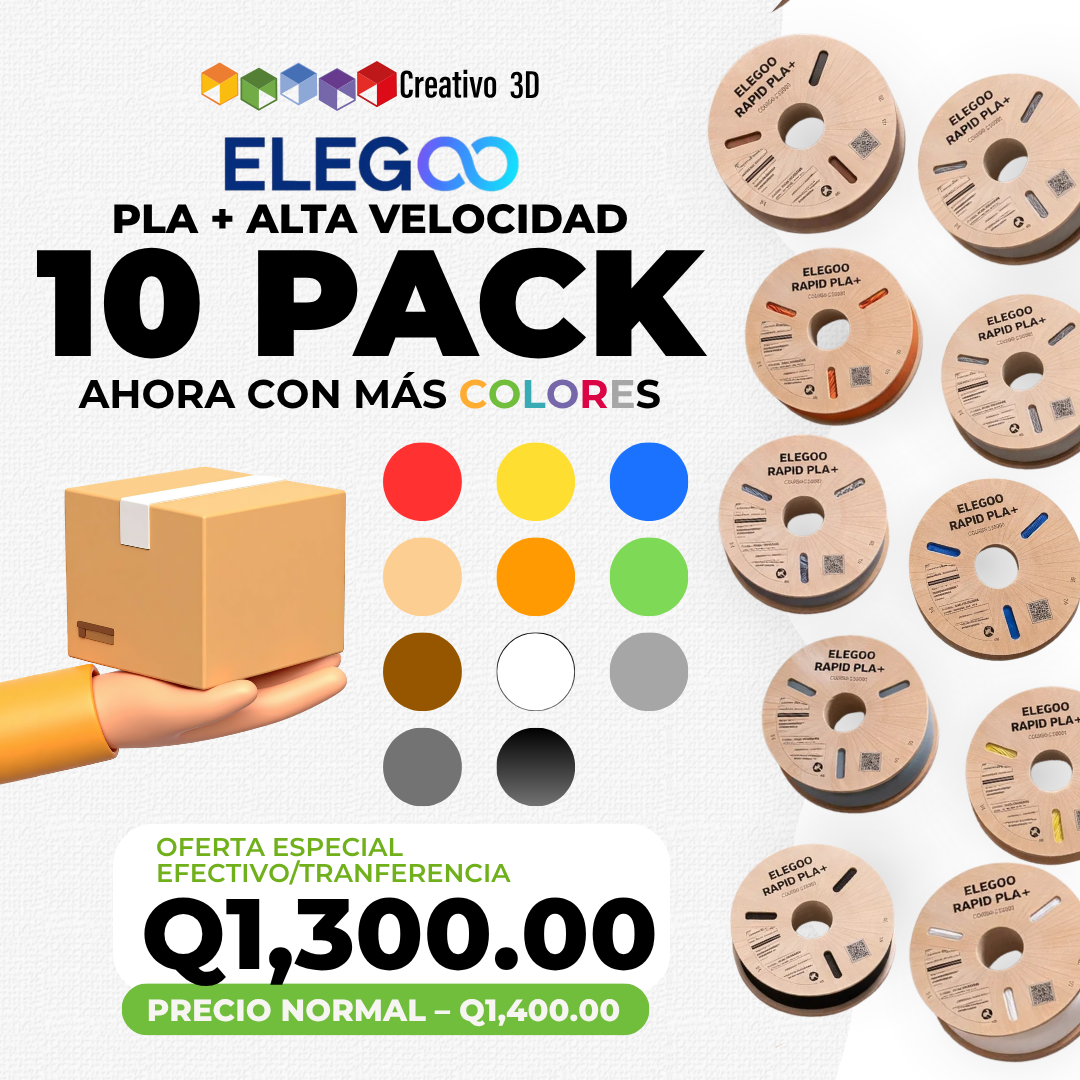 Filamento para Impresoras 3D - PLA Rapid Elegoo - 1. Kg 1.75mm - Pack de 10 Unidades - Creativo 3D Guatemala