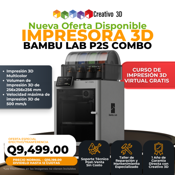Impresora 3D de Filamento BambuLab P2S Combo Creativo3D Guatemala