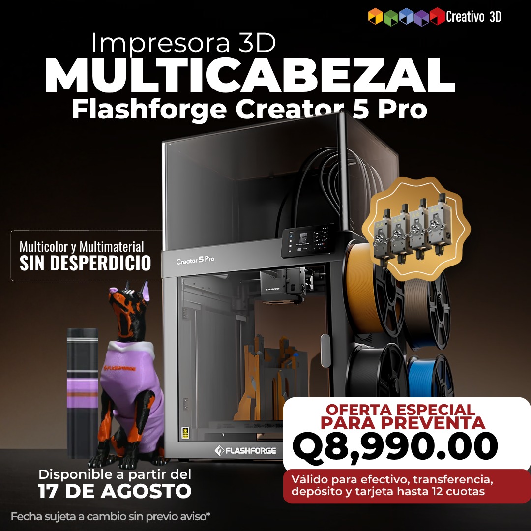 Creator 5 Pro Flashforge - Impresora 3D Multicabezal Multicolor Multimaterial en Guatemala